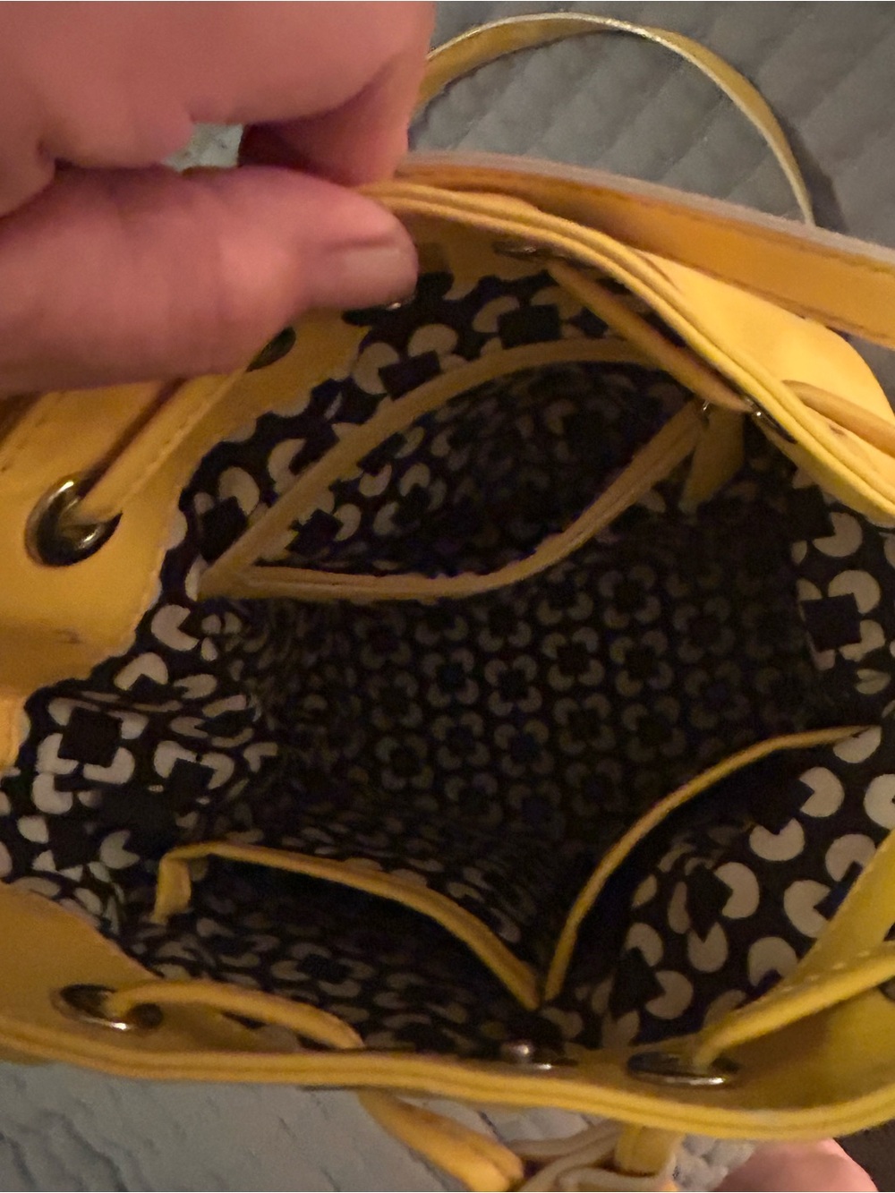 Vera Bradley Yellow Leather Drawstring Crossbody Bucket Bag - Picture 4 of 7